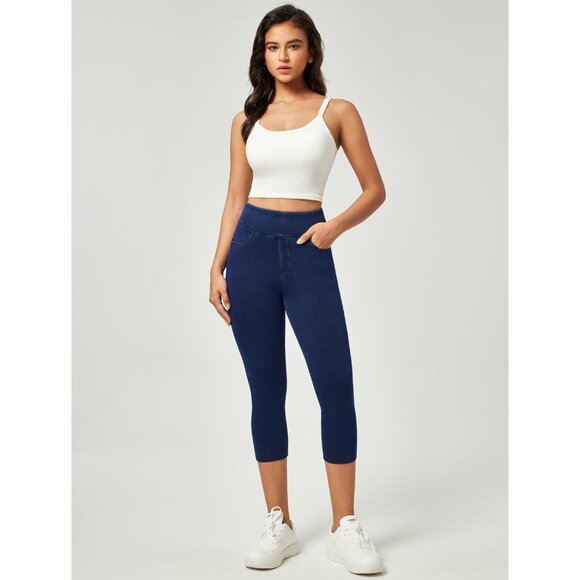 Women Jeggings Capris Stretchy High Waist Denim with Pockets Casual Pants - Picture 5 of 5
